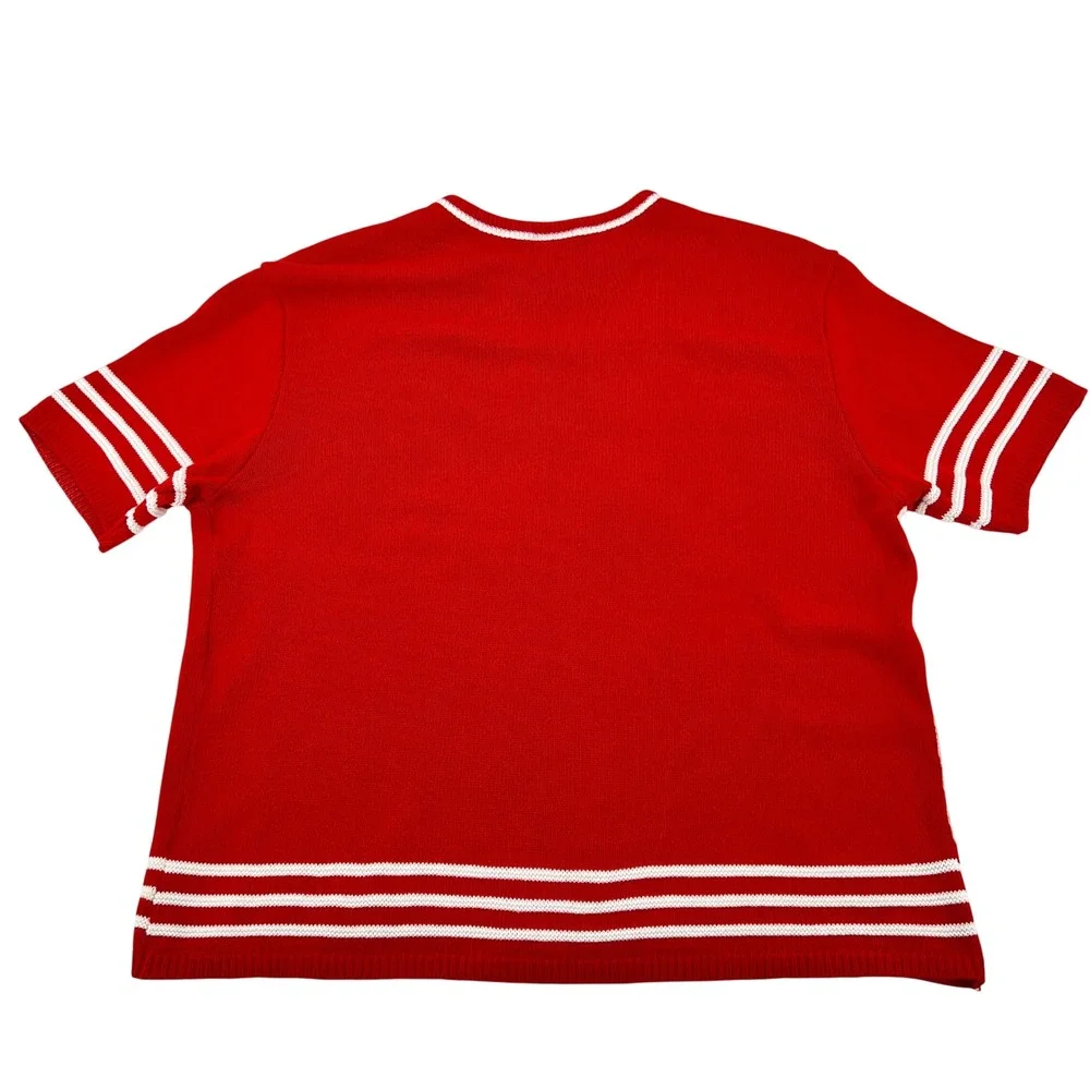 Southern Lady Vintage‎ Red White Anchor Nautical Short Sleeve Sweater Large 1T30